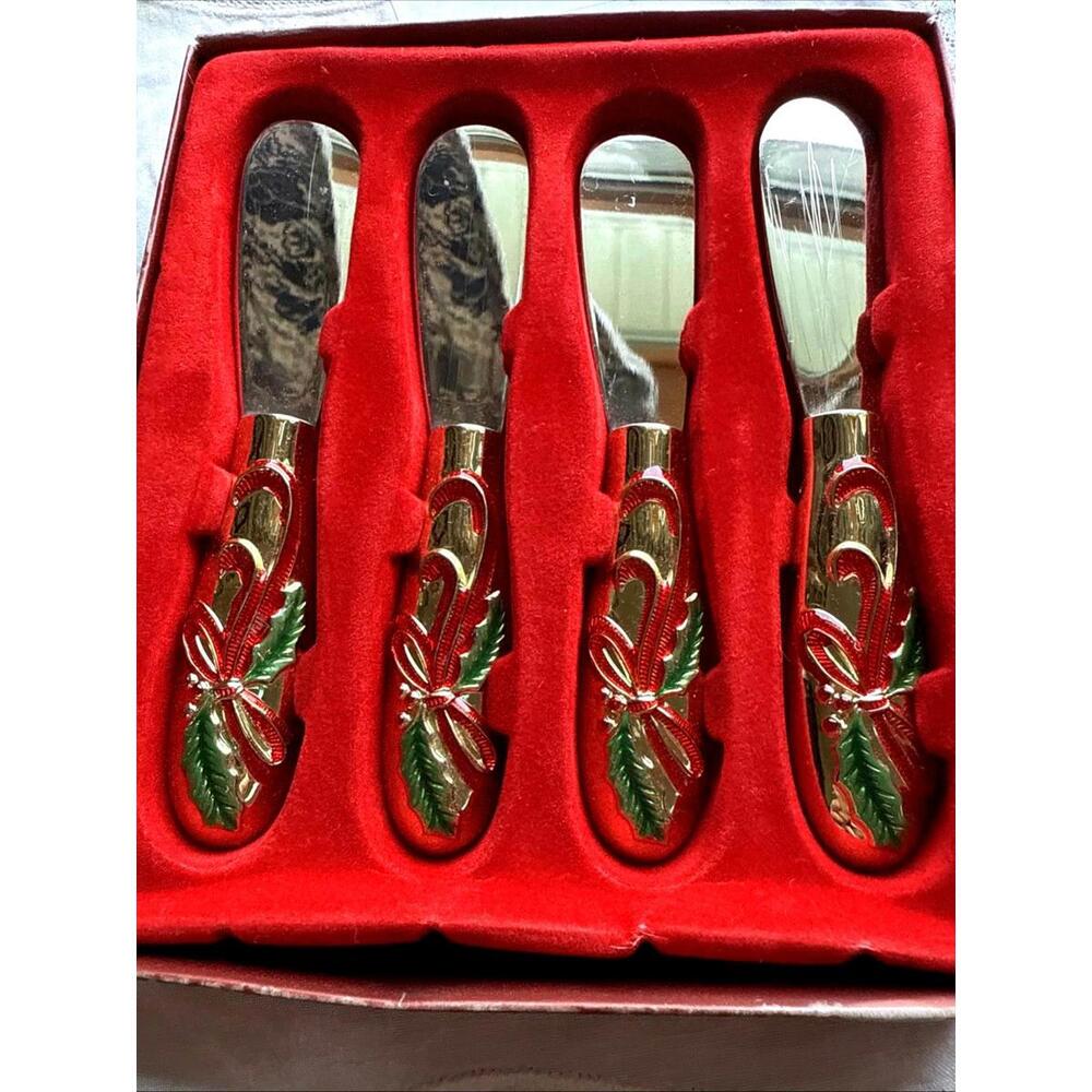 Lenox Christmas Holiday Nouveau CHEESE SPREADERS Set Brass Elegant Charcuterie